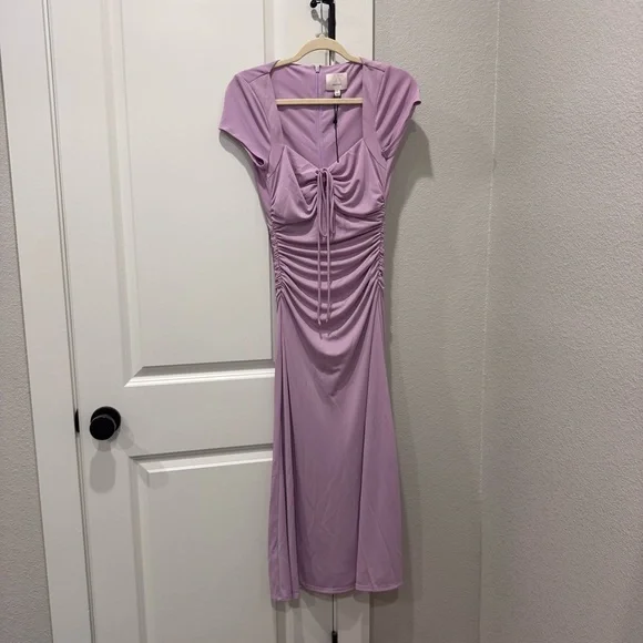 NWOT Cinq A Sept Janis Pale Iris Ruched Midi Dress Sz 4 - Picture 5 of 8